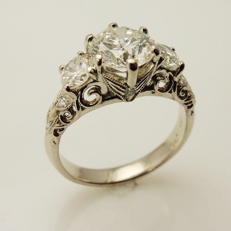 Custom Vintage Three Stone Diamond Ring