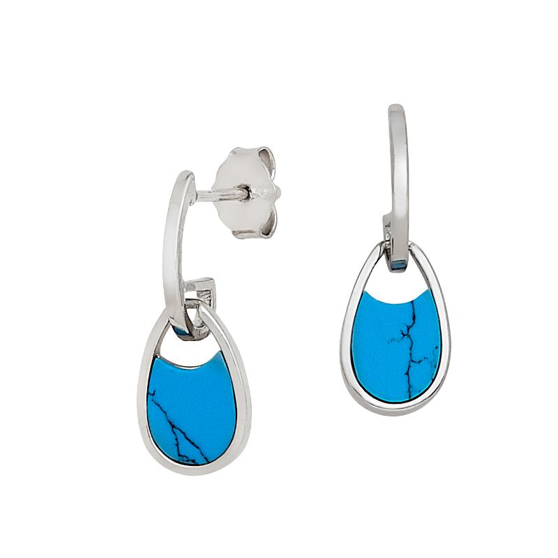 925 Silver Pear Shape Earrings With Synthetic Turquoise And Cz