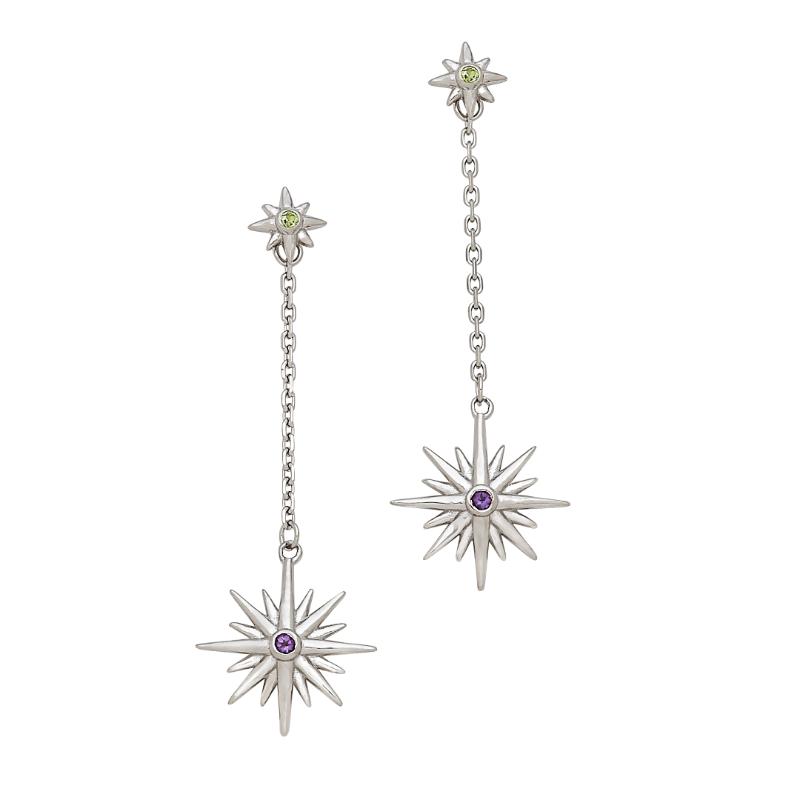Amethyst and Peridot Star Earrings