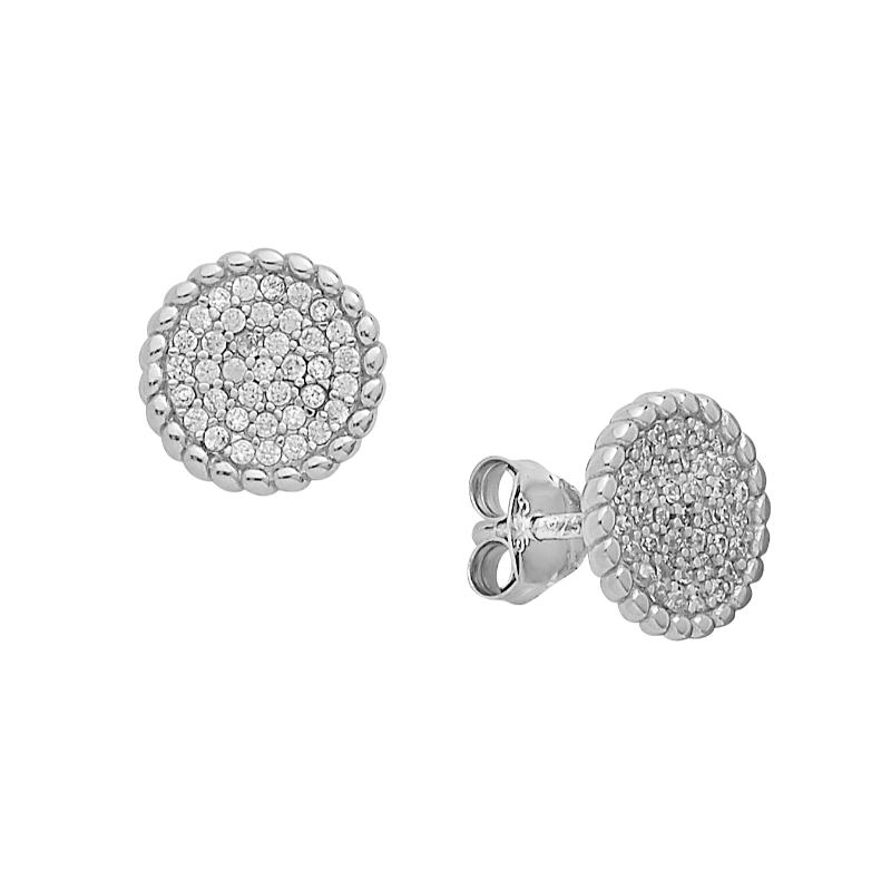 925 Silver 9Mm Pave Circle Cz Stud Earrings