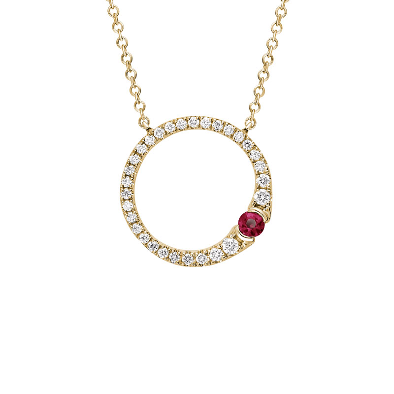 Emerald & Ruby Off-Set Circle Pendant