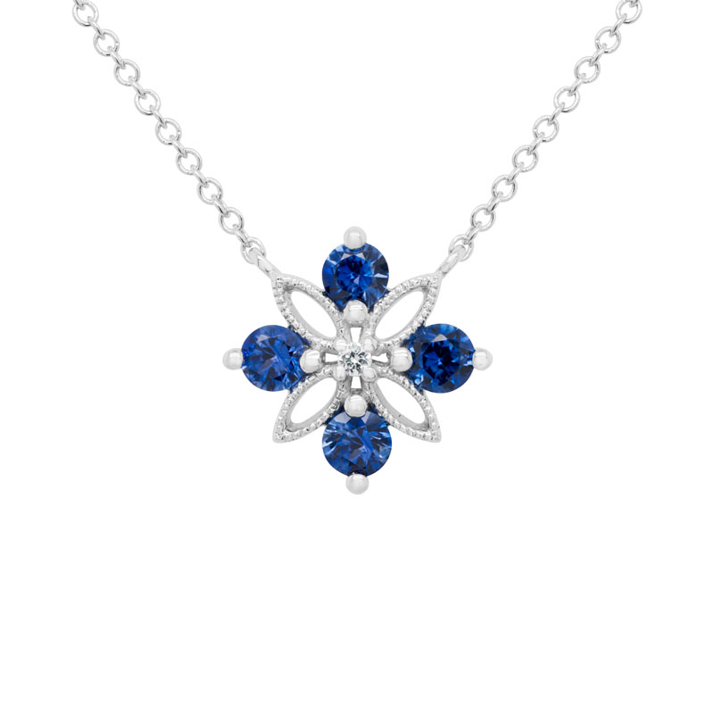 Sapphire & Diamond Milgrain Stationary Pendant