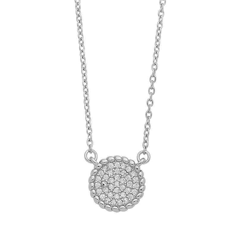 925 Silver 9Mm Pave Circle Cz Necklace 16"+2" Ext