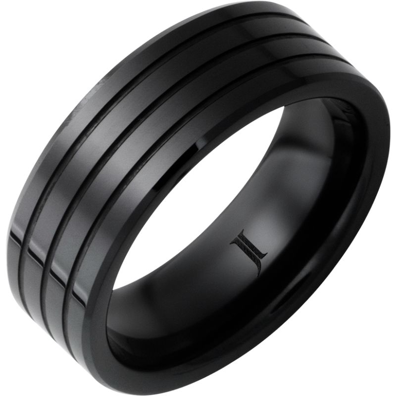 Black Diamond Ceramic - Three Groove Ring
