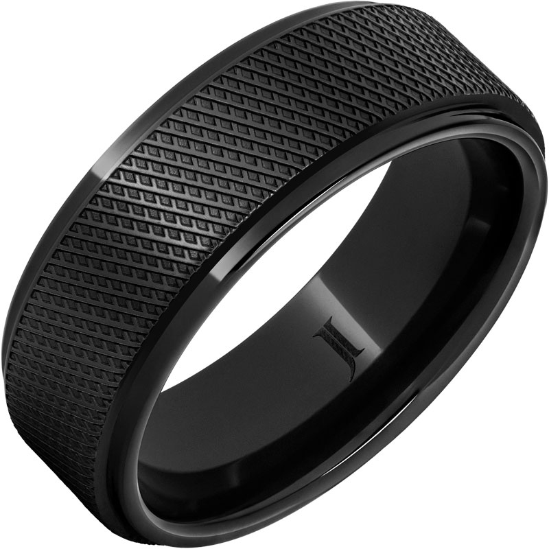 The Biscuit - Hockey Puck Laser Carved Ring in Black Diamond Ceramic&trade;