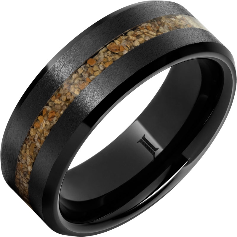 Black Diamond Ceramic&trade; Ring with Brown Dinosaur Fossil Bone