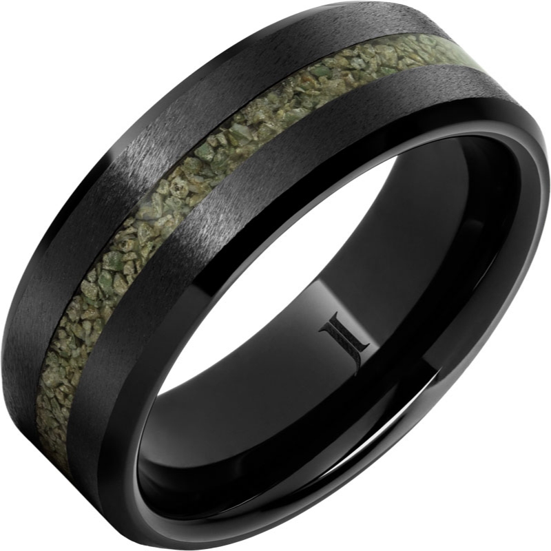 Black Diamond Ceramic&trade; Ring with Rare Green Fossil Dinosaur Bone Inlay
