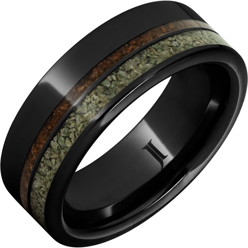 Black Diamond Ceramic&trade; Ring with Dual Dinosaur Fossil Inlays