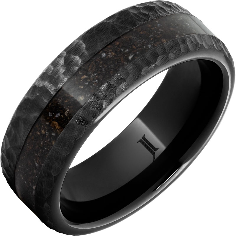 Black Diamond Ceramic&trade; Ring with Grey Dinosaur Bone Inlay