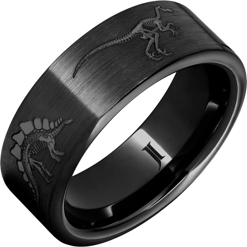 Black Diamond Ceramic&trade; Dinosaur Fossil Skeleton Engraved Ring