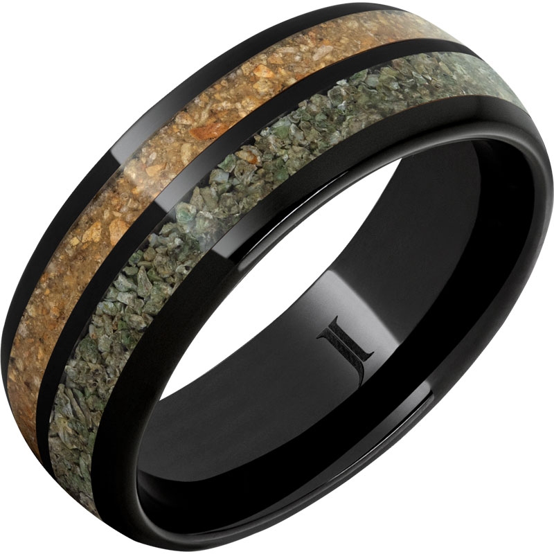 Black Diamond Ceramic&trade; Dual Dinosaur Bone Inlay Ring