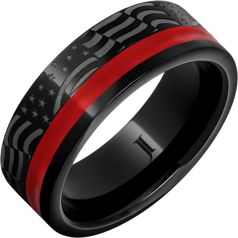 Old Glory - Enamel Inlay Black Diamond Ceramic&trade; Ring