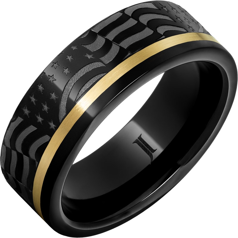 Old Glory - Black Diamond Ceramic&trade; American Flag Ring with 14K Gold Inlay