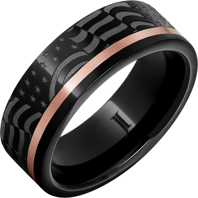 Old Glory - Black Diamond Ceramic&trade; American Flag Ring with 14K Gold Inlay