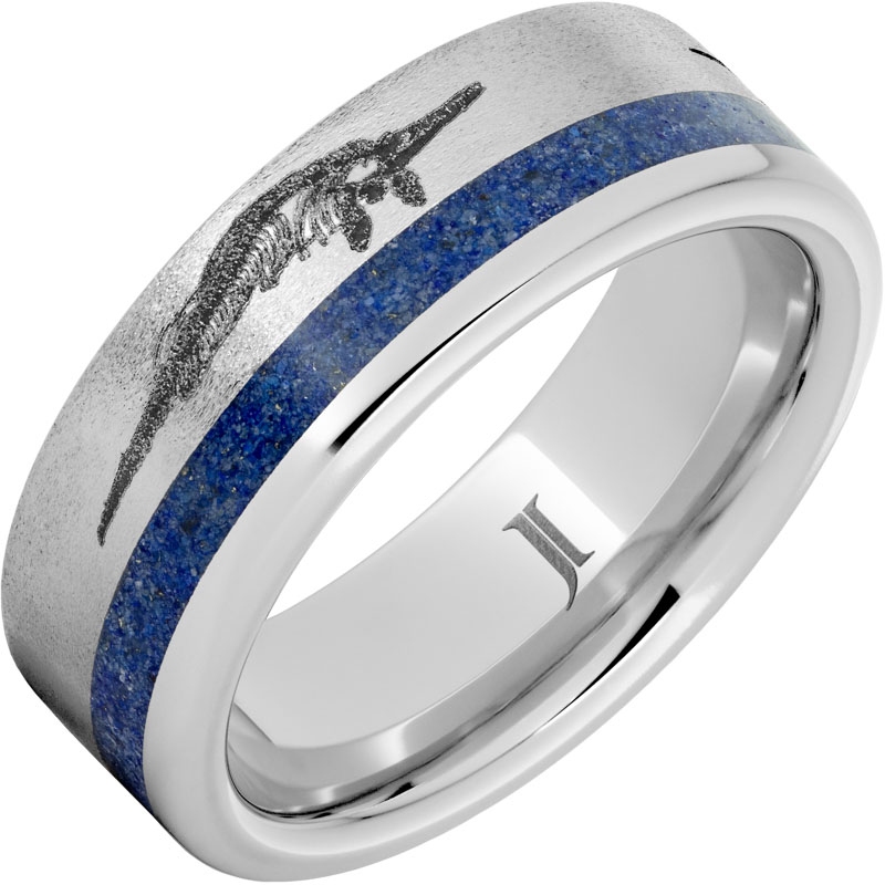 Monsters Of The Deep - Serinium&reg; Ring with Lapis Inlay and Prehistoric Sea Predators Engraving