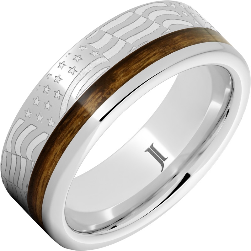 Whiskey Rebellion - Serinium&reg; Ring with Bourbon Barrel Inlay and American Flag Engraving