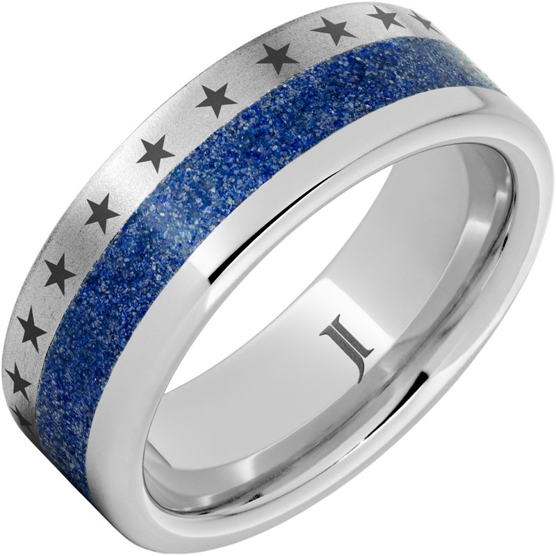 Blue Stars - Serinium&reg; Ring with American Flag Stars and Lapis Inlay