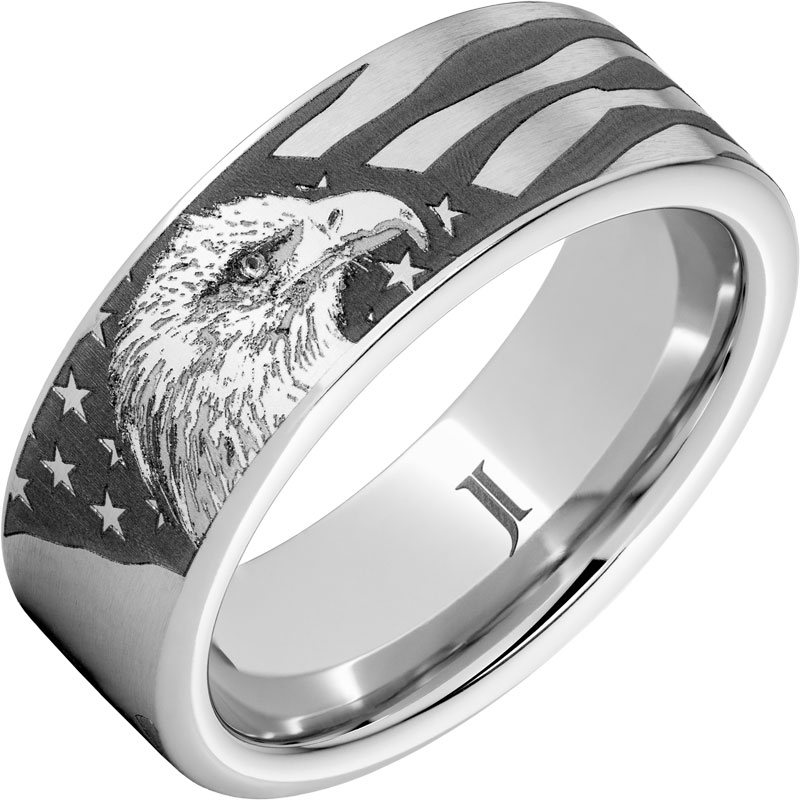 The American Eagle - Serinium&reg; Ring With Bald Eagle and American Flag Engraving