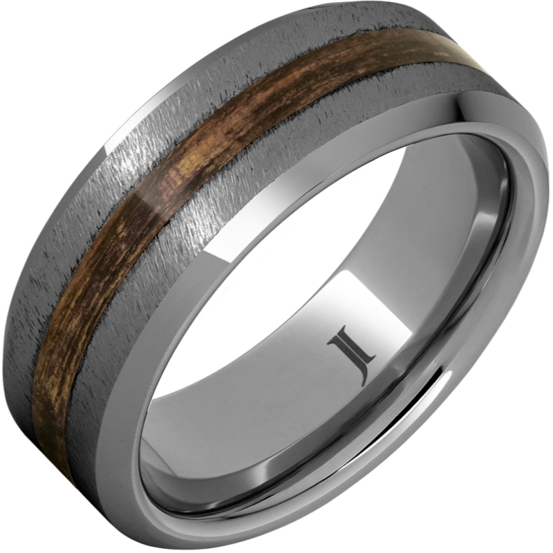 Barrel Aged&trade; Rugged Tungsten&trade; Ring with Bourbon Wood Inlay and Grain Finish