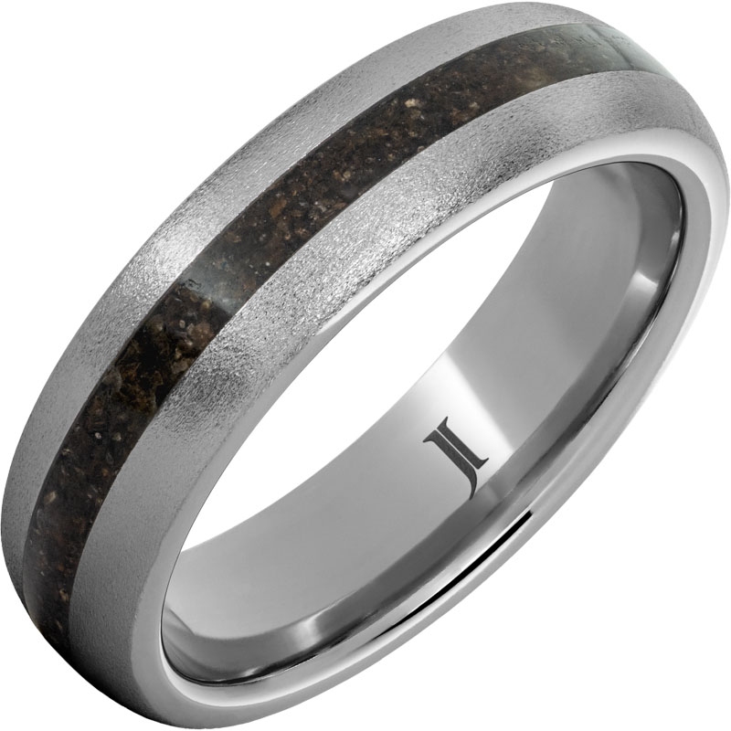 Rugged Tungsten&trade; Ring with Grey Dinosaur Fossil Bone Inlay