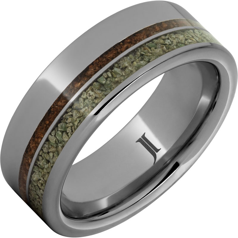 Rugged Tungsten&trade; Ring with Dual Dinosaur Fossil Inlays