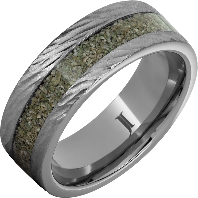 Rugged Tungsten&trade; Ring with Green Dinosaur Bone Inlay
