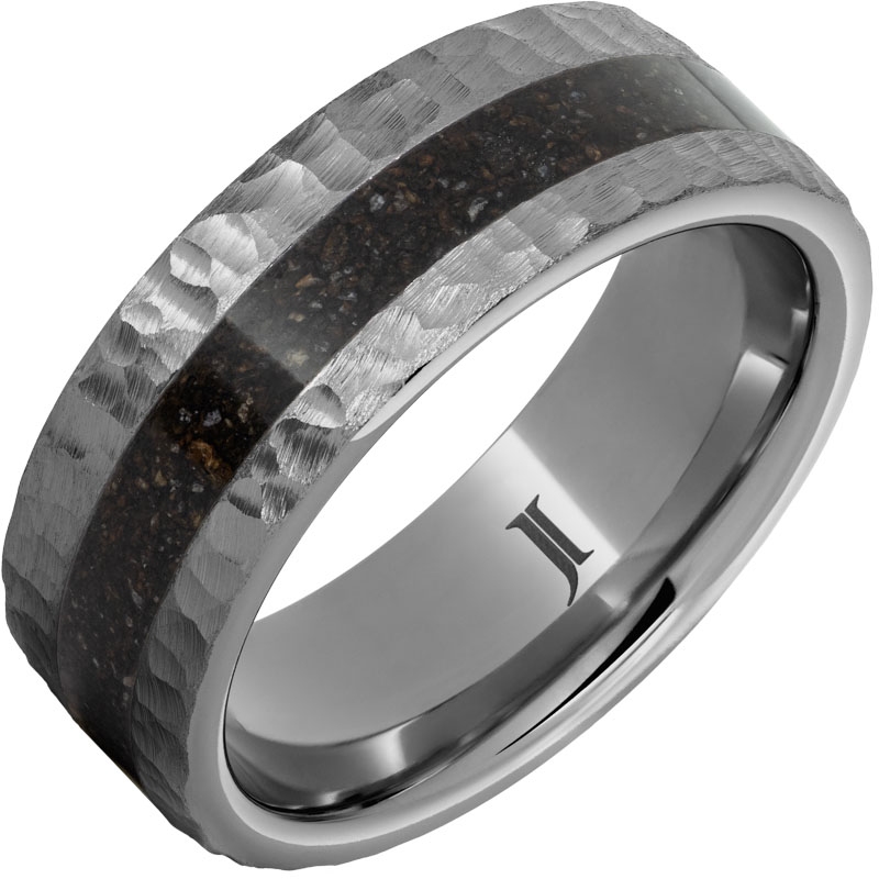 Rugged Tungsten&trade; Ring with Grey Dinosaur Bone Inlay