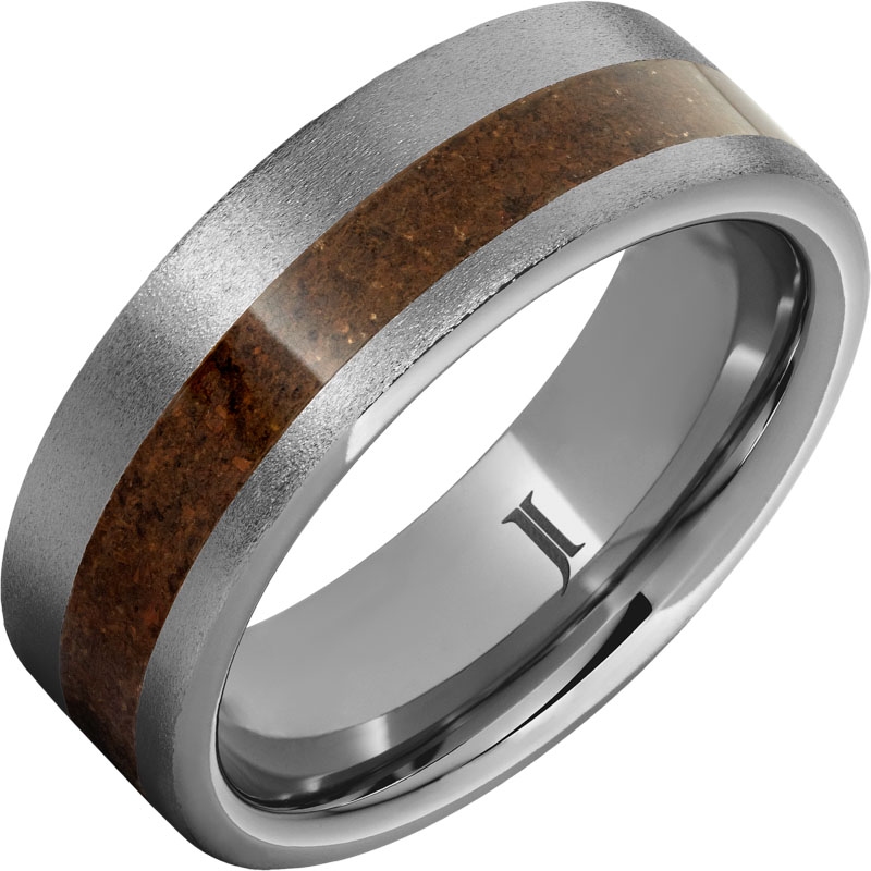 Rugged Tungsten&trade; Ring with Crimson Fossil Dinosaur Bone Inlay