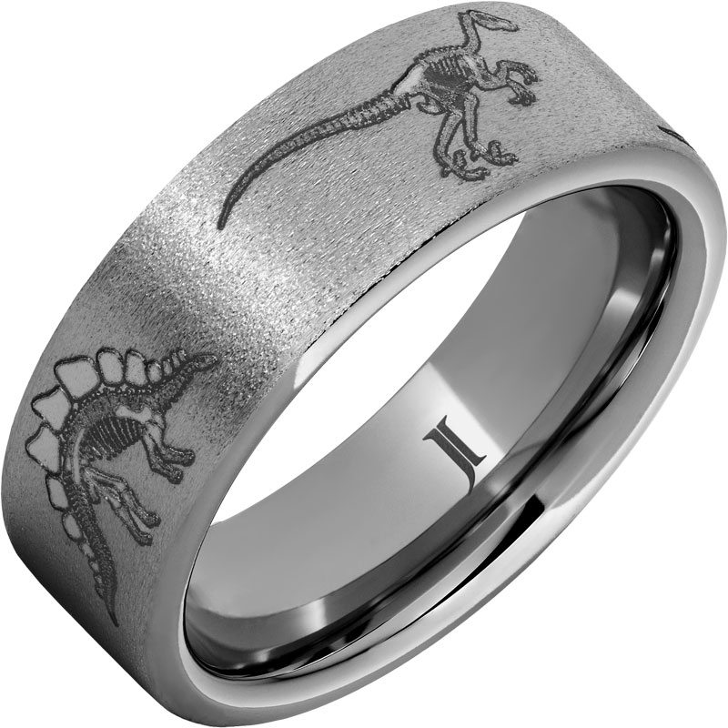 Rugged Tungsten&trade; Dinosaur Fossil Skeleton Engraved Ring
