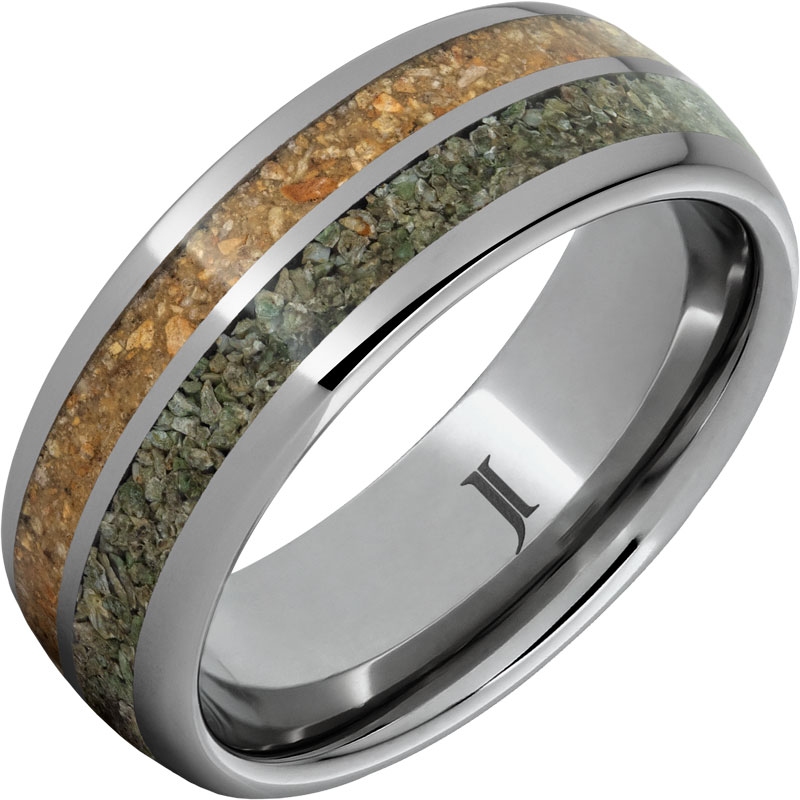 Rugged Tungsten&trade; Dual Dinosaur Bone Inlay Ring