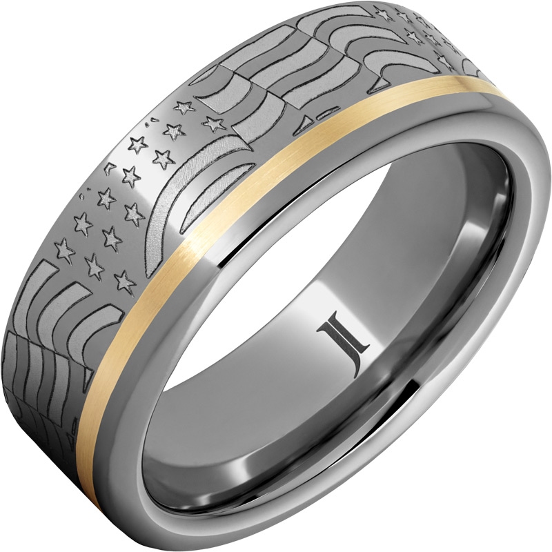 Old Glory - Rugged Tungsten&trade; American Flag Ring with 14K Gold Inlay