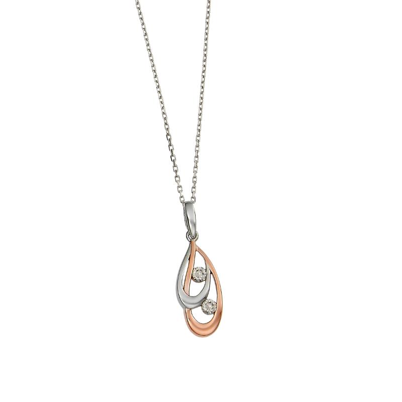 925 Silver Rose Gold Tt Intertwined Double Teardrop With Clear Cz Design