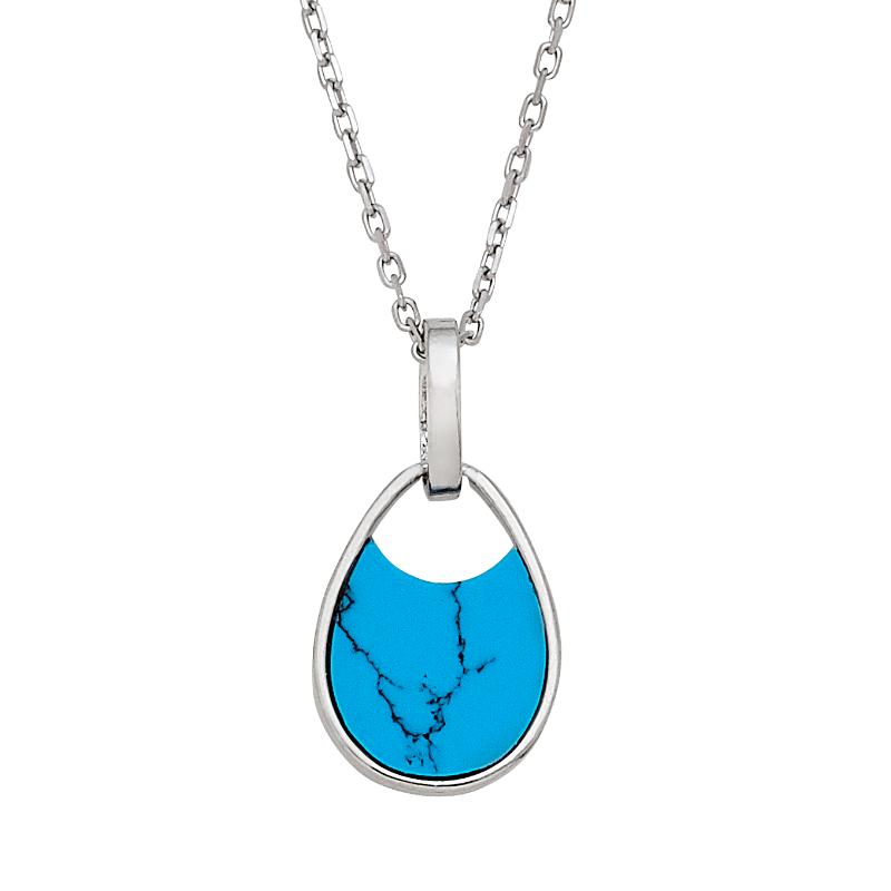 925 Silver Pear Shape Pendant With Synthetic Turquoise And Cz