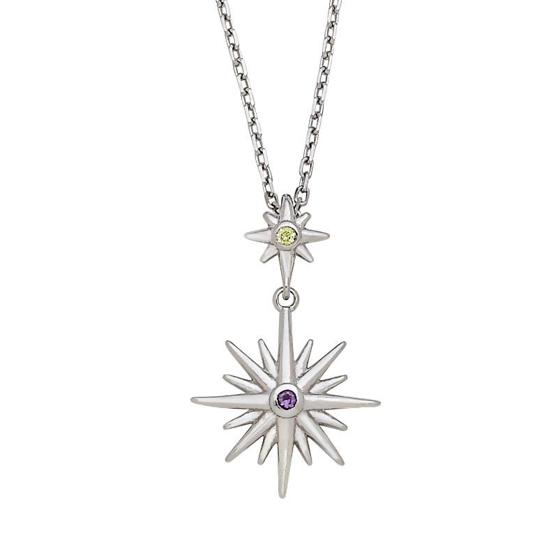 925 Silver Shining Star With Peridot And Amethyst Pendant