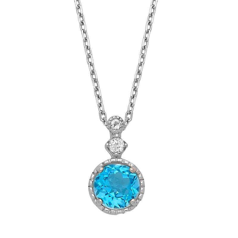 925 Silver Pendant With A Round Swiss Blue Topaz Center And White Topaz Accents